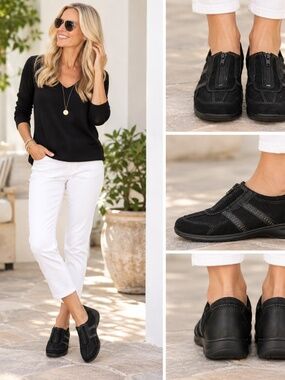 Naturalizer Black Front Zip Comfort Walking Shoes Casual Slip On